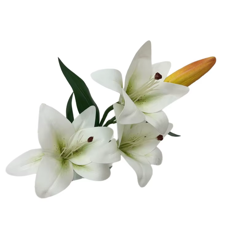 5PCS Branche de Fleur de Lys Artificielle Réaliste Imprimée en 3D Plante de Lys à 3 Têtes pour Décoration Florale de Mariage