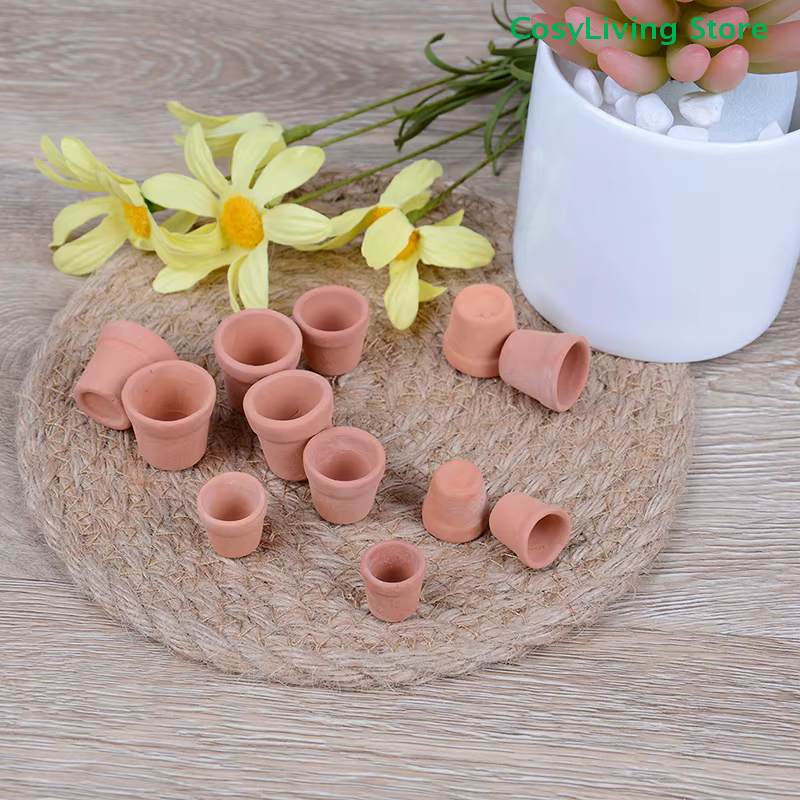 Lot de 12 pots de fleurs miniatures faits à la main en argile rouge
