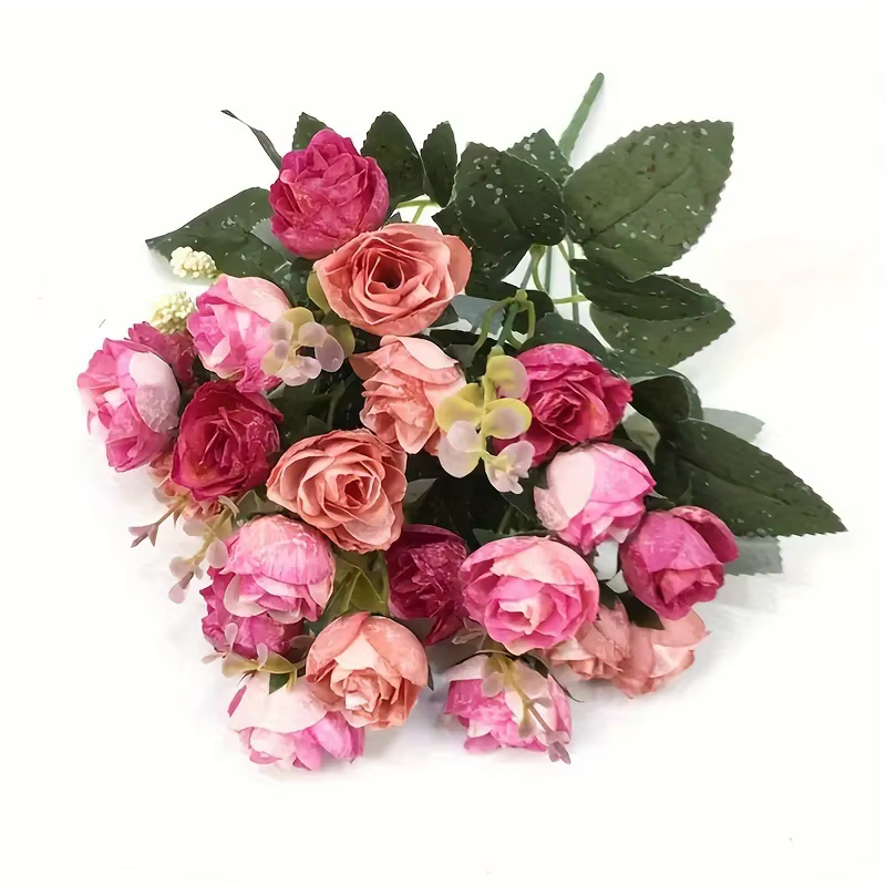 7 fourchettes 21 têtes fleur artificielle soie Rose haute qualité couronne de noël Bouquet de mariage Arrangement maison Vase bouquets de mariée