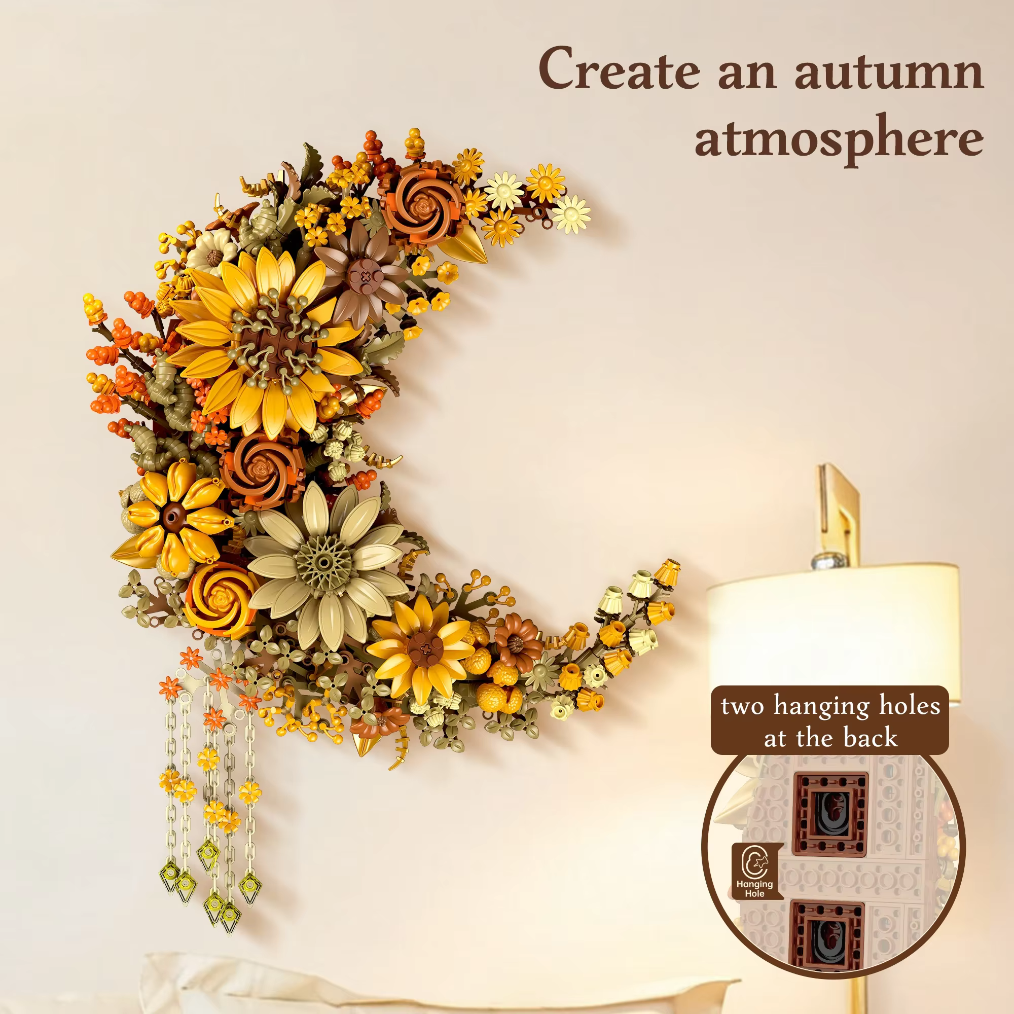 Ensemble de blocs de construction Lune Dorée et Fleurs (939 pièces) – Décoration murale créative