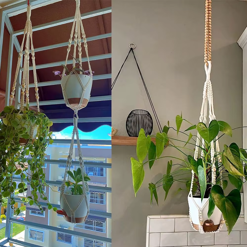 Paniers de suspension de plantes en macramé faits à la main