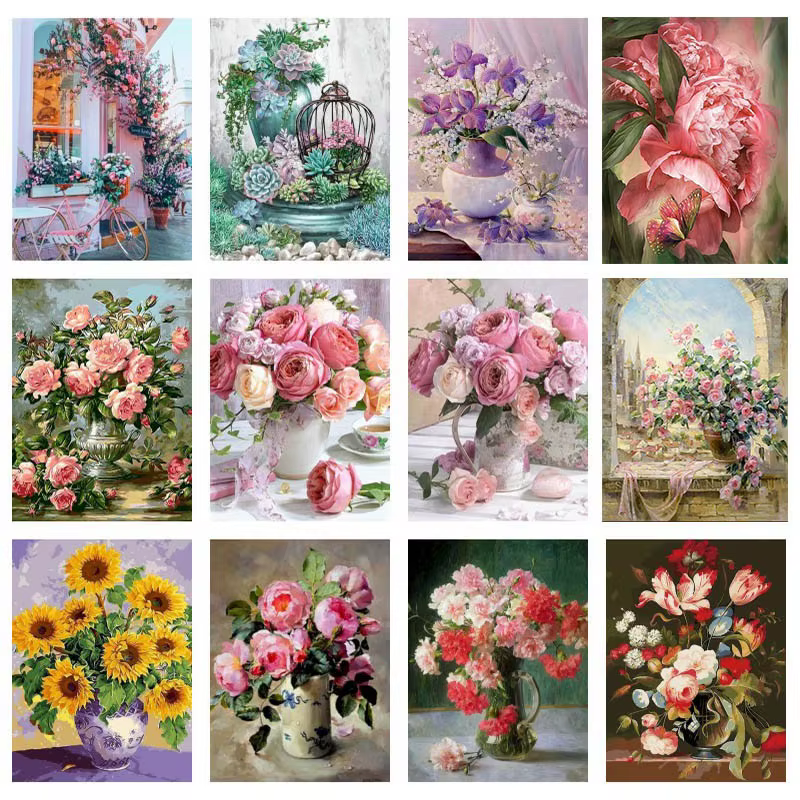 Affiches de peintures de fleurs de pivoine rose