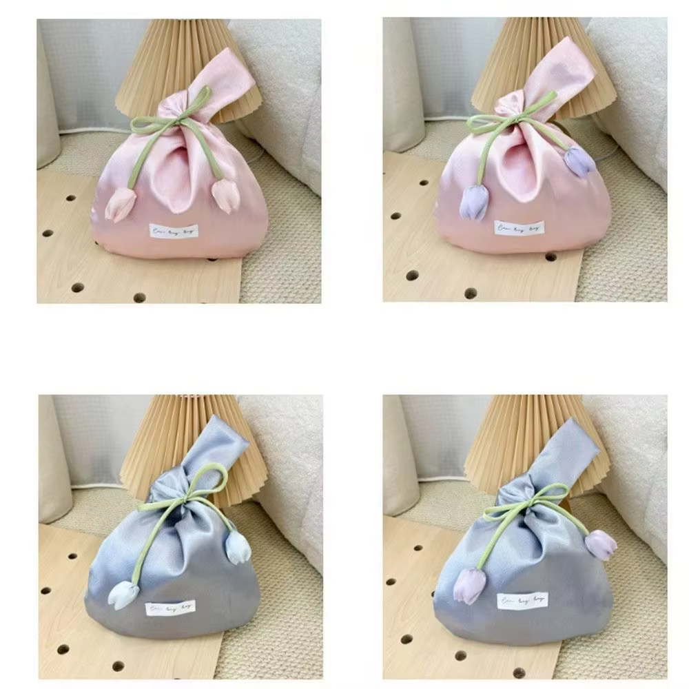 Sac fourre-tout tendance en forme de tulipe, sac seau en soie douce lavable, sac à main élégant pour femme, sac de poignet en forme de gilet, sac de rangement pour soirée