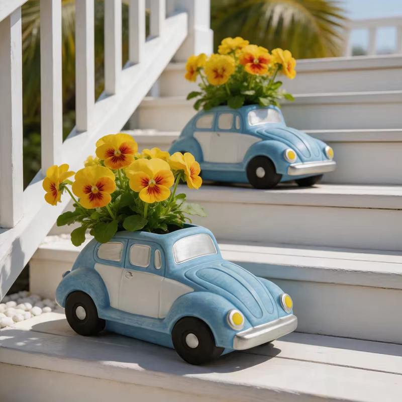 Pot de fleurs en céramique rétro en forme de voiture Beetle