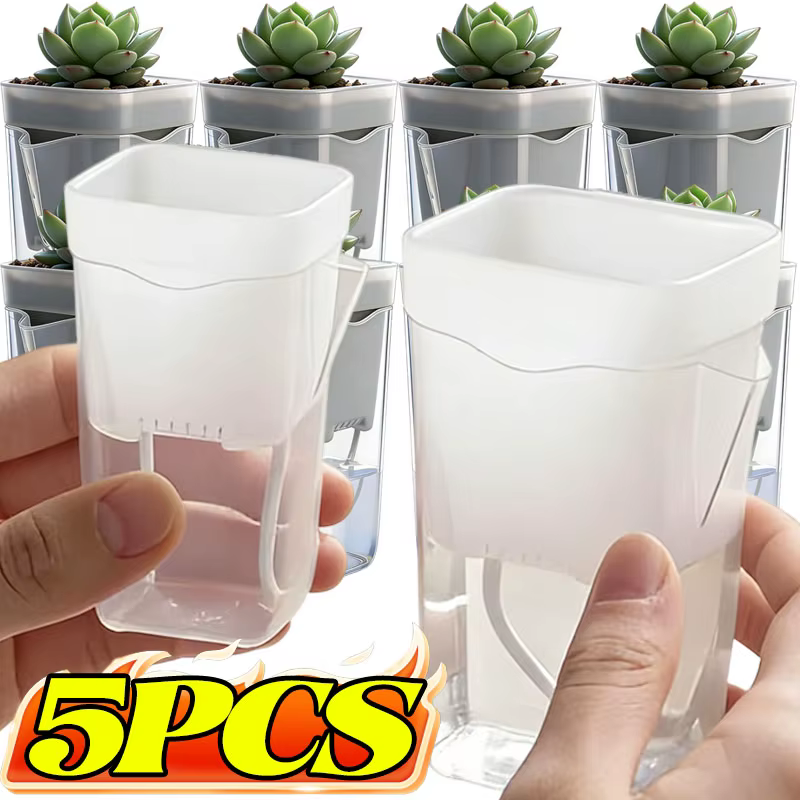 Pot de fleurs à arrosage automatique en plastique translucide avec trous de drainage pour succulentes et boutures