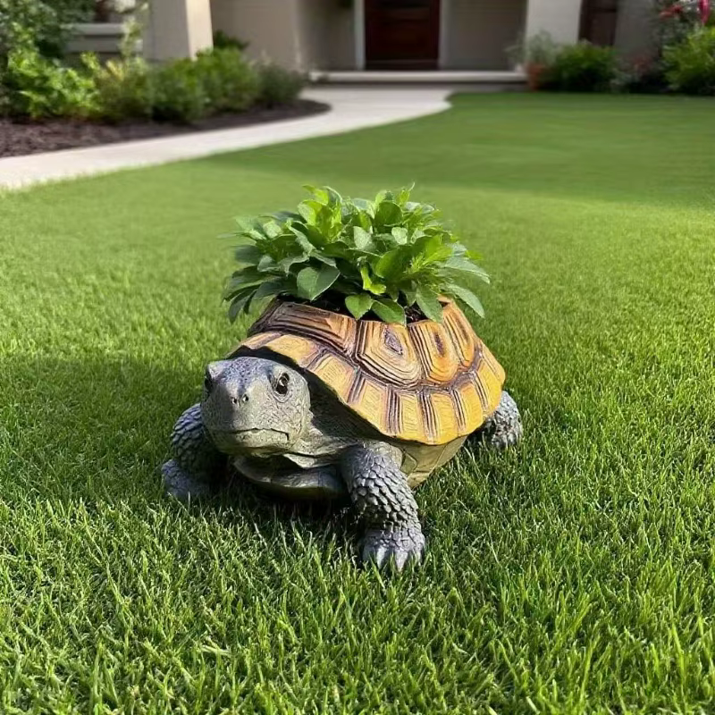 Jardinière succulente tortue réaliste avec trou de drainage. Résine durable