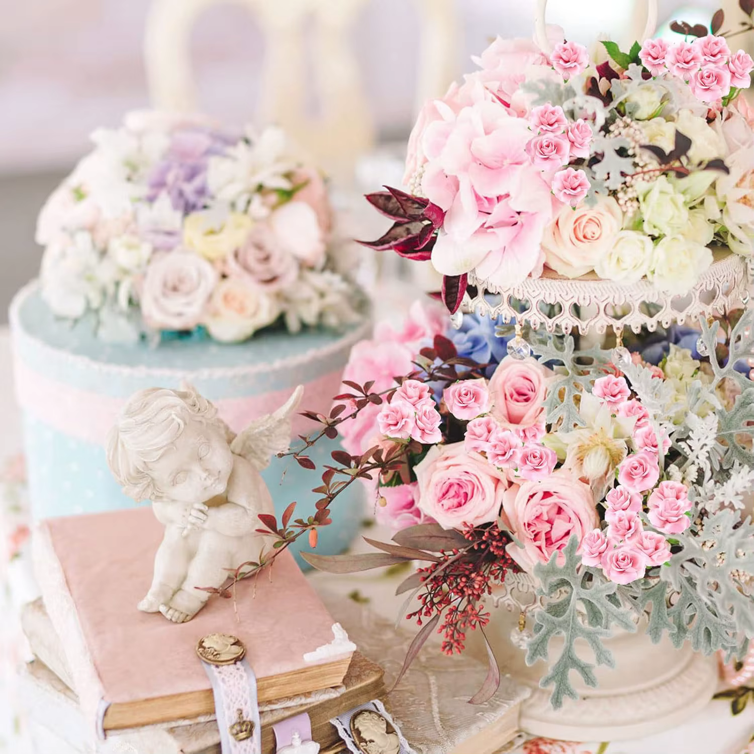 50/100pcs soie fleurs artificielles crème Rose valentine couronne de mariage maison chambre jardin Decora mariée Bouquet Scrapbook bricolage cadeaux