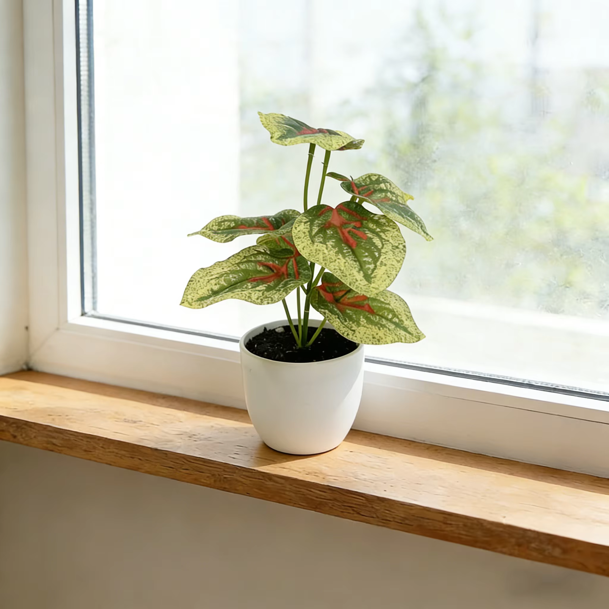 Caladium artificiel marbré rouge de 20 cm (7