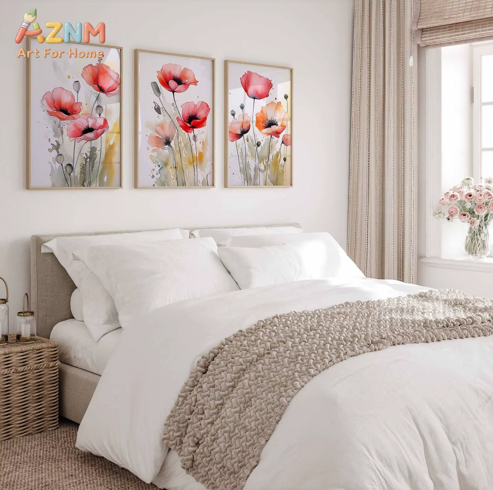 Ensemble de 3 impressions florales aquarelle, art mural de fleurs sauvages, affiche botanique abstraite, illustration florale