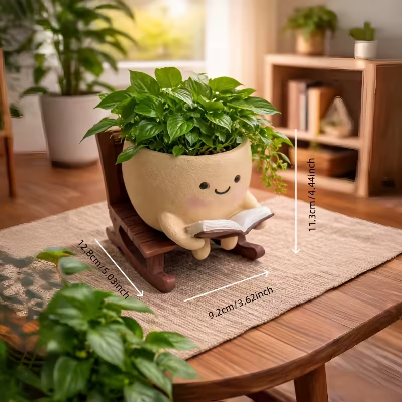1PC Pot de fleurs en résine « Lecteur Souriant »
