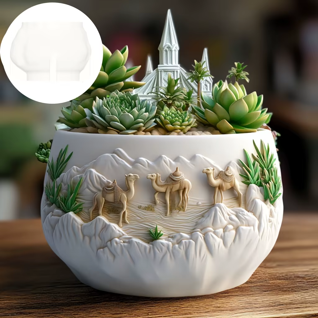 Étalon de course en relief plante succulente pot de fleurs résine silicone moule prairie cheval de guerre boîte de