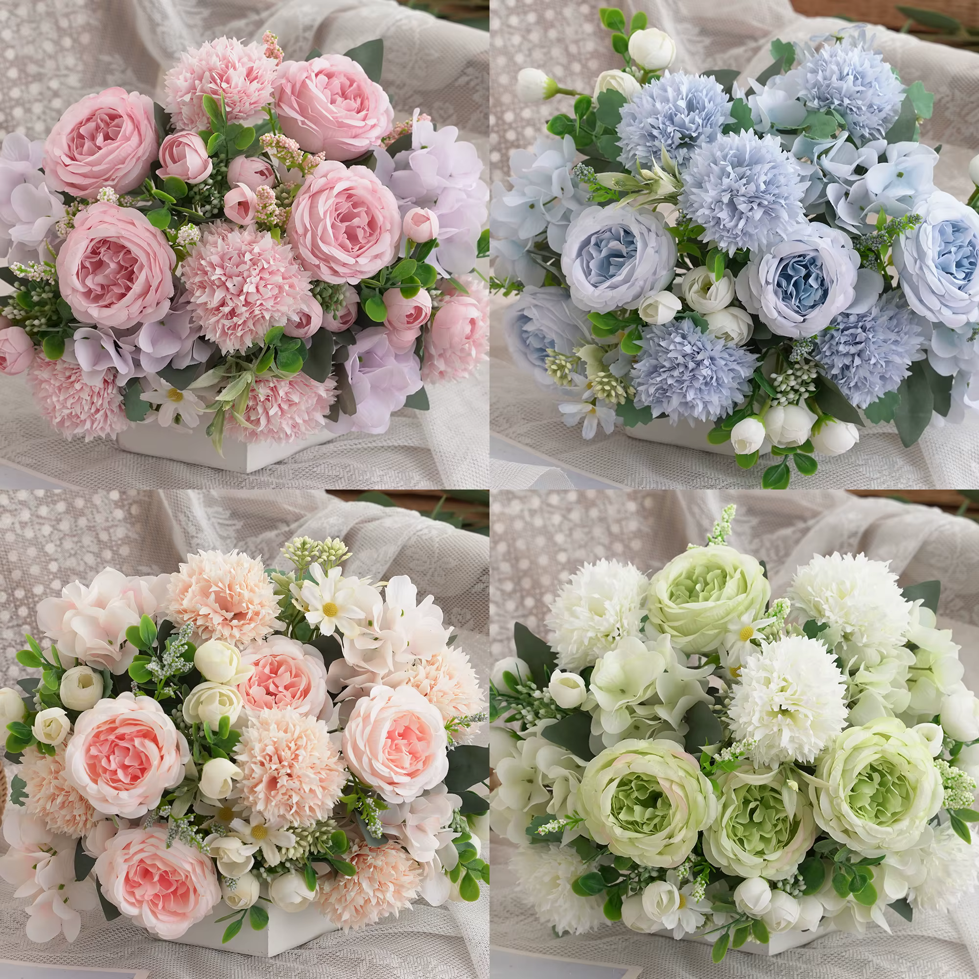 Bouquet d'hortensia et de chrysanthème de pivoine artificielle de 3 bouquets