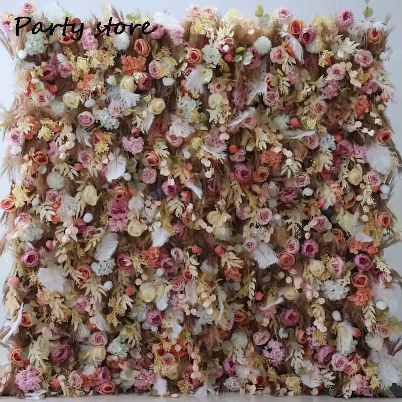 Mur de fleurs artificielles pour mariage