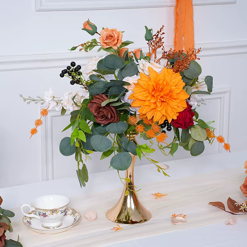 Vase de fleurs vert série de couleurs d'automne