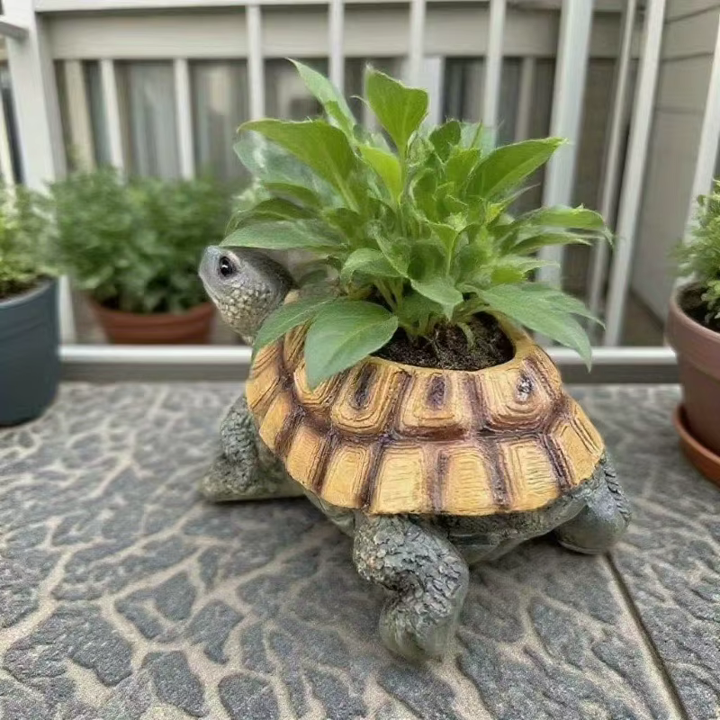 Jardinière succulente tortue réaliste avec trou de drainage. Résine durable