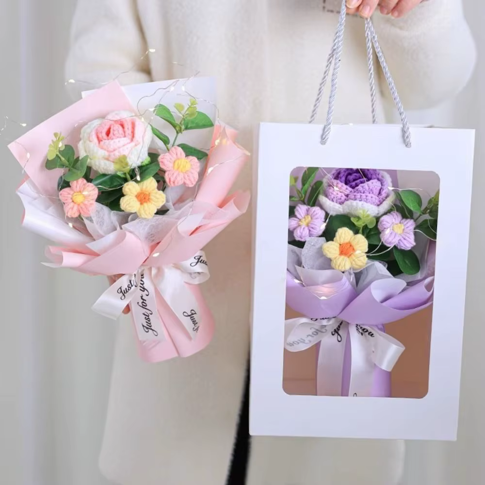 Nouveau Bouquet de fleurs au Crochet en coton tissé avec lampe