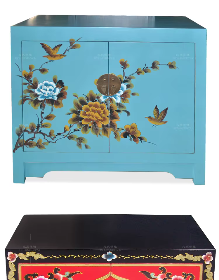 Pot de table peint avec image de fleur et d'oiseau