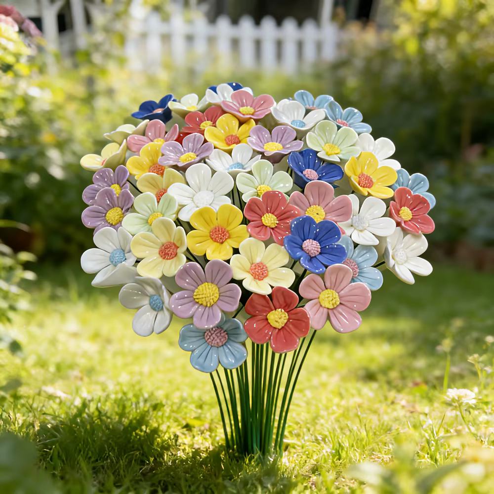 Bouquet de fleurs en céramique à pétales multicolores