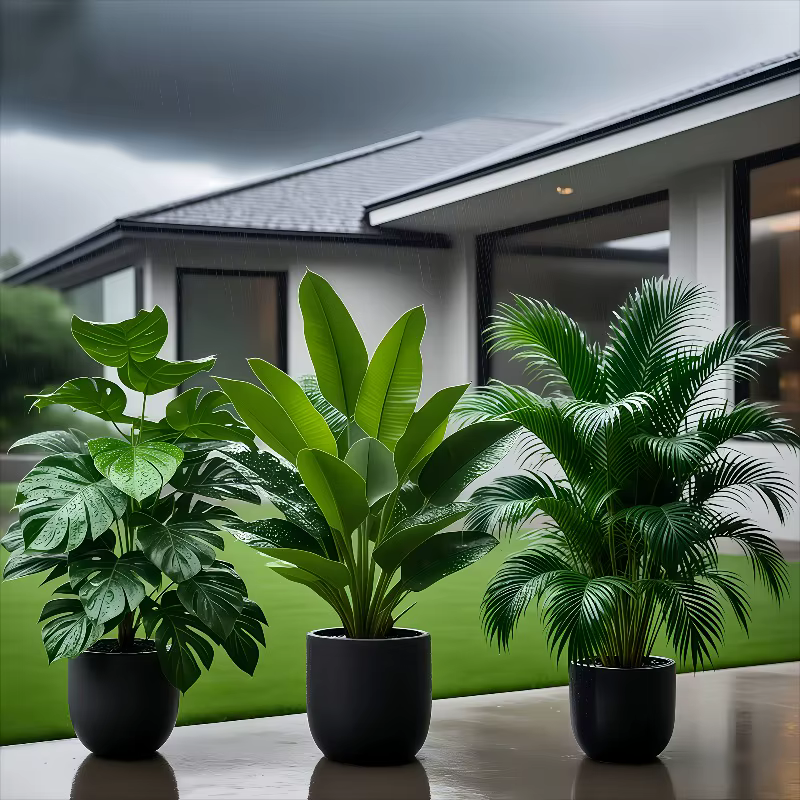 Lot de 3 plantes artificielles luxuriantes : bananier