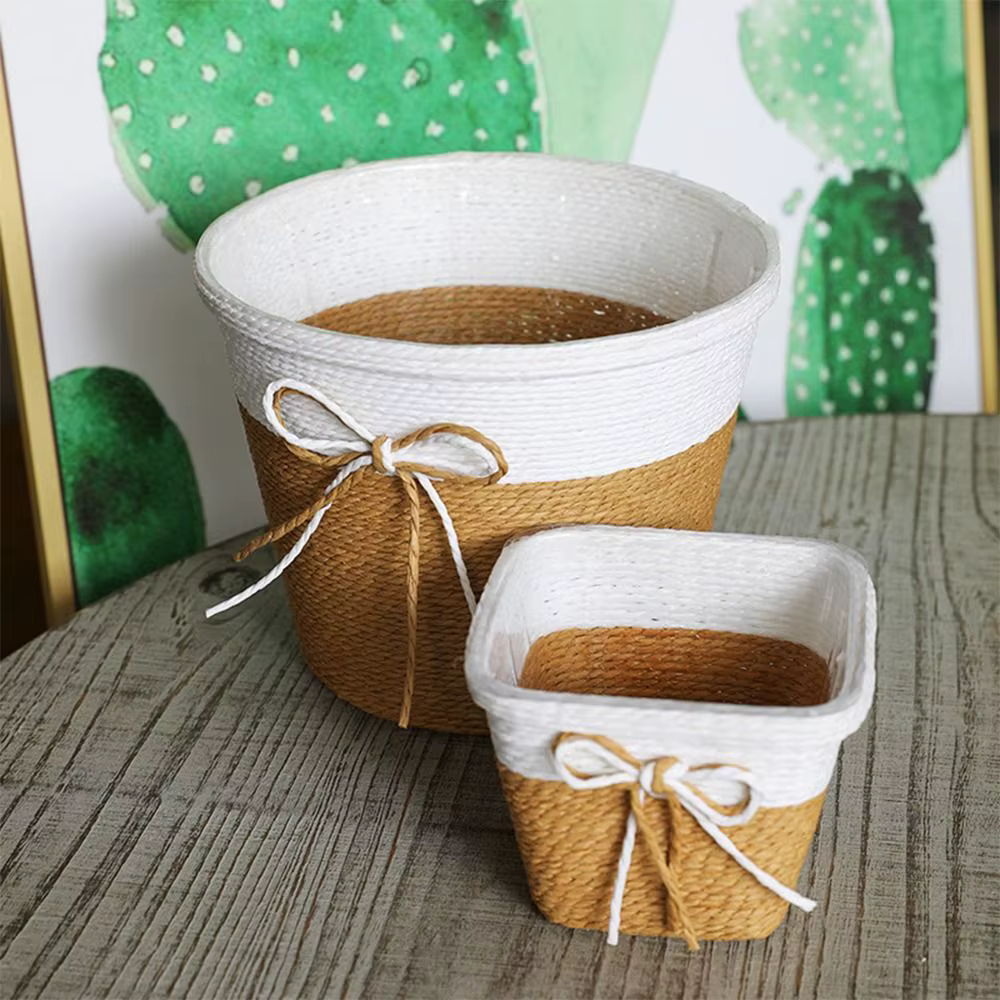 Pot de fleurs tressé en corde de papier