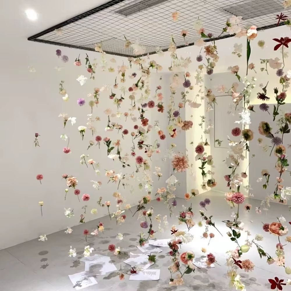 Rideau de fleurs artificielles style bohème