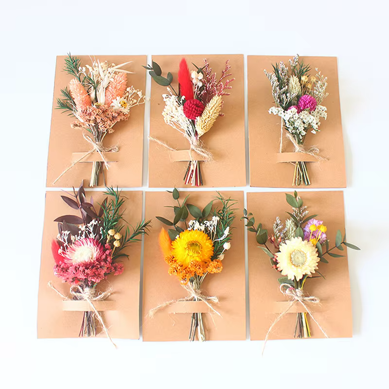 NOUVELLE PROMO Mini Bouquet de Fleurs Séchées Naturelles Boutonnières Demoiselle d'honneur Décoration de Noël Mariage Saint-Valentin Matériaux Floraux DIY