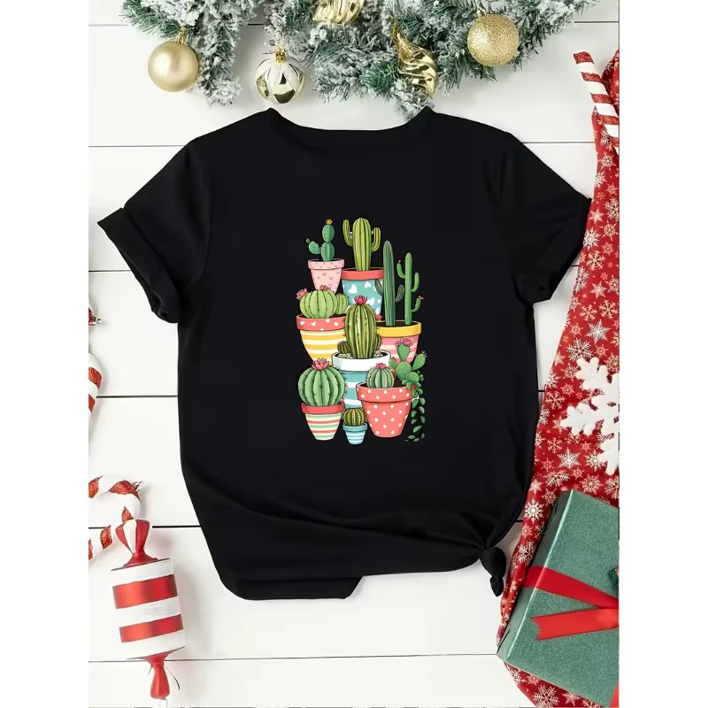 T-shirt à motif de plantes pour femme