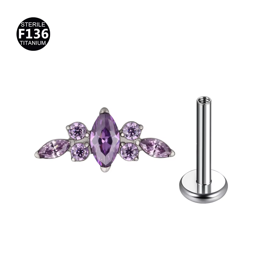 Boucles d'Oreilles en Titane F136 16G, Barre Incurvée, Piercing de Corps, Clou Labret Fileté, Tragus, Anneau Jules, Fleur Pavée Supérieure, Bijoux, 1 Pièce