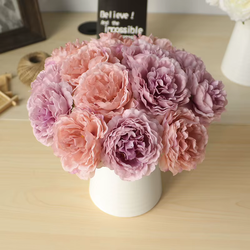 5 têtes/bouquet pivoine fleurs artificielles décor à la maison soie fausse fleur pivoines