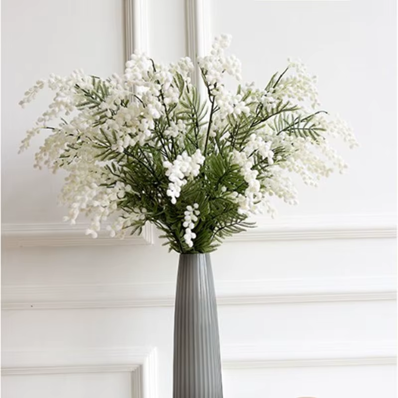 86cm 3 fourchettes Acacia artificielle jaune Mimosa peluche Pudica Spray cerise fausse fleur de soie décor de fête de mariage plante de haricot rouge