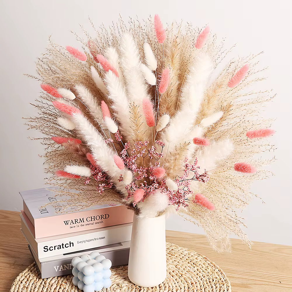 Bouquets de fleurs séchées de Pampas rose éternel