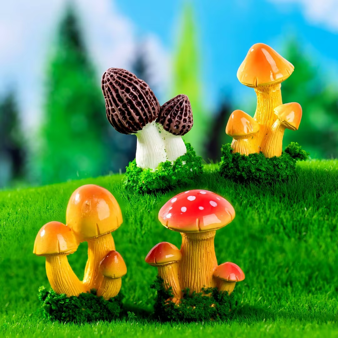 Ensemble de champignons et de plantes succulentes artificiels colorés - Ornements miniatures pour terrarium