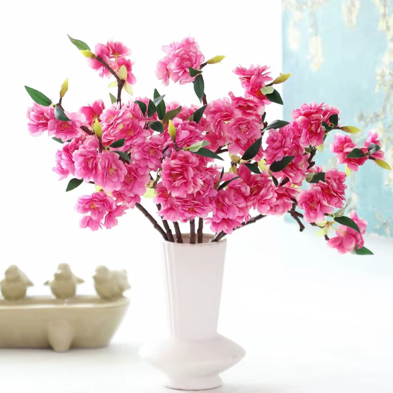Vert Aloes 6 pièces artificielles 3 fourchues petite branche Sakura soie fausses fleurs décoration de mariage rose Simulation fleur de cerisier