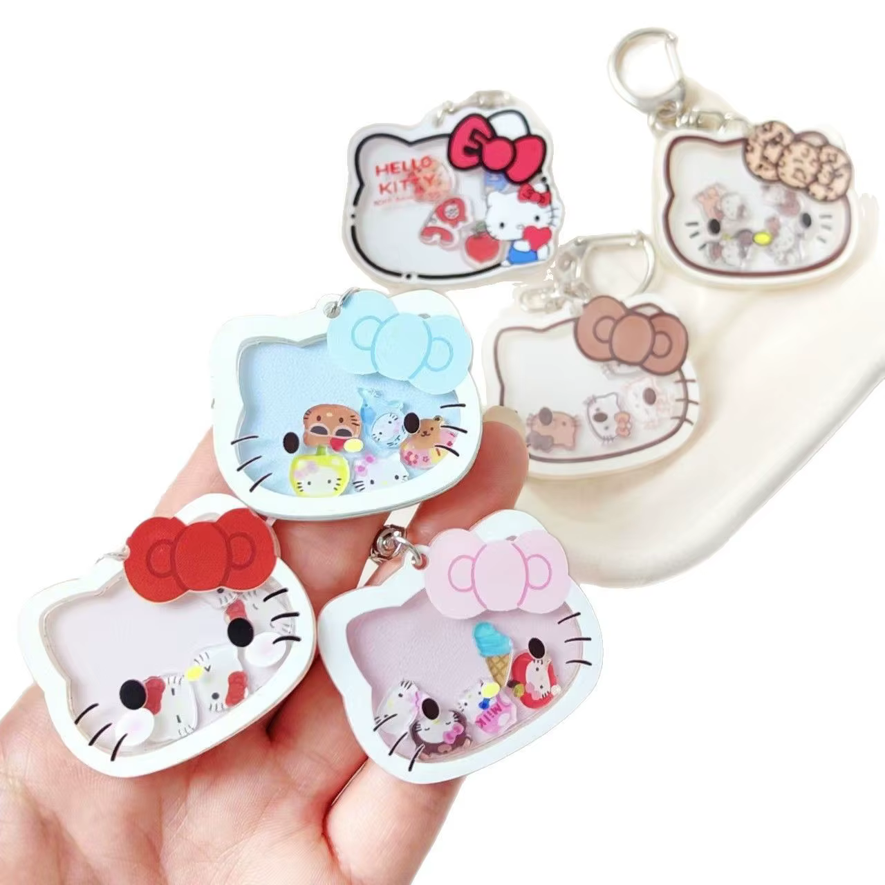 Porte-clés en acrylique Hello Kitty Shaker, nouveau, mignon, motif dessin animé, breloque à paillettes liquides, accessoire pour sac, porte-monnaie, clés de voiture, pendentif artisanal DIY pour fille