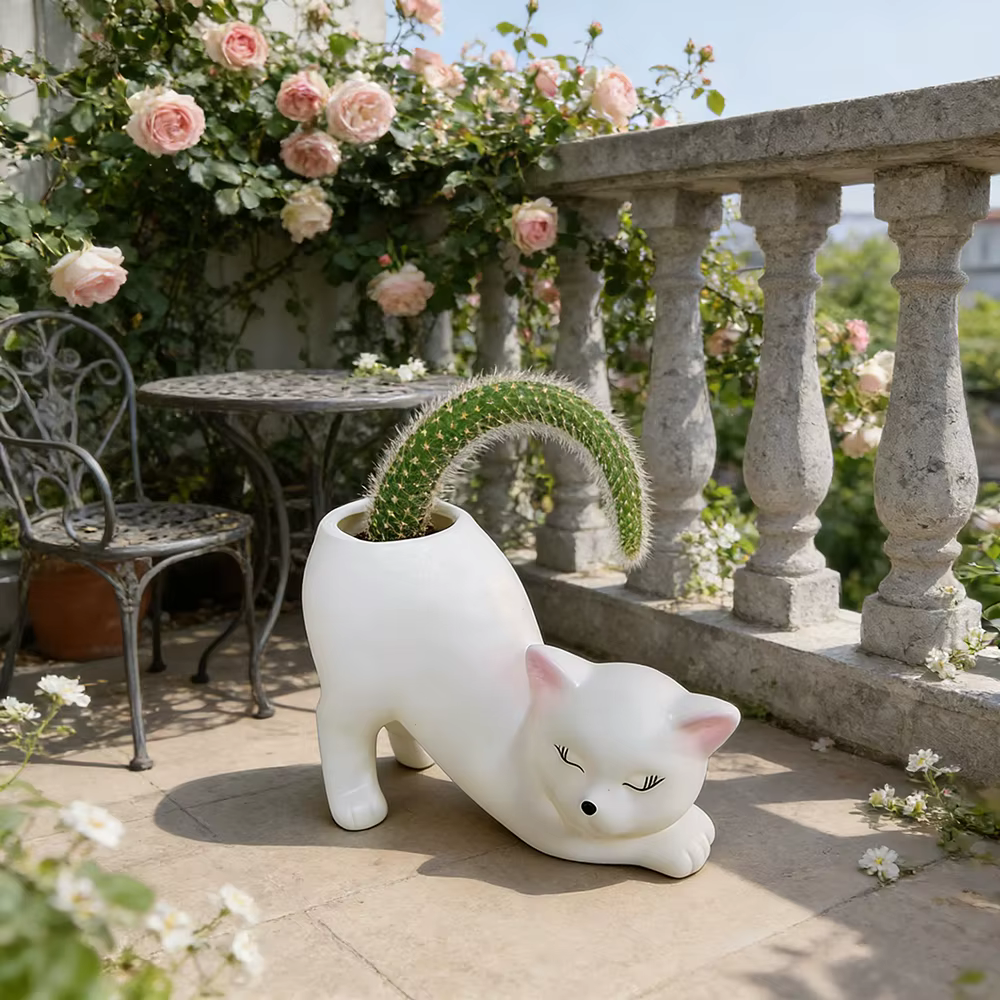 Pot de fleurs créatif en forme de queue de chat mignon de dessin animé pour plantes succulentes et cactus