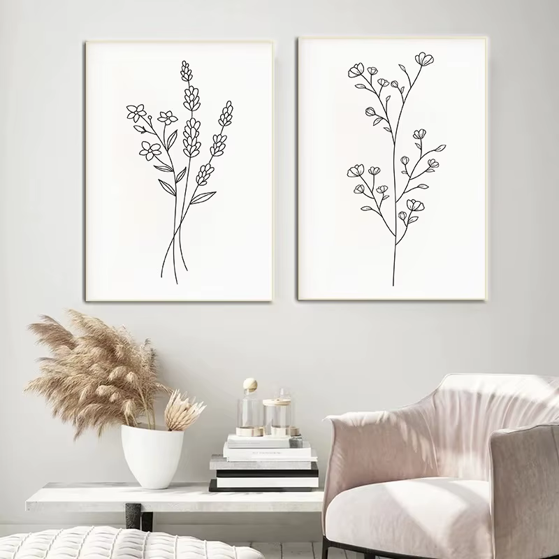Affiche botanique de bouquet de fleurs d'art de ligne minimaliste