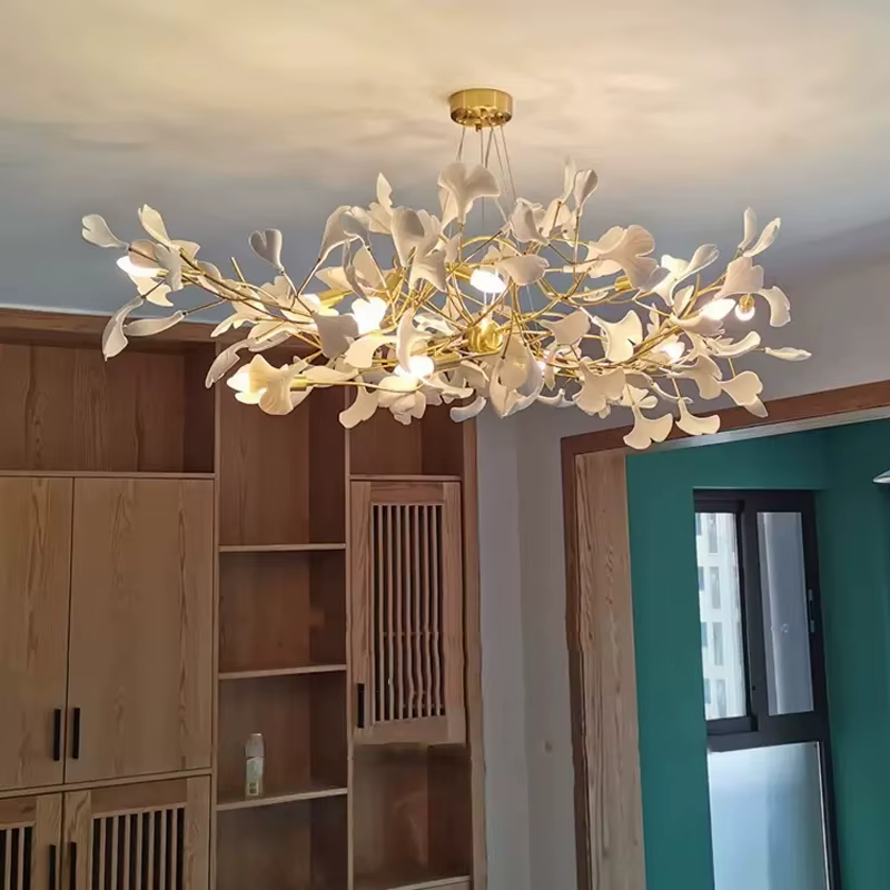 Lustre en céramique de luxe nordique Ginkgo scalp
