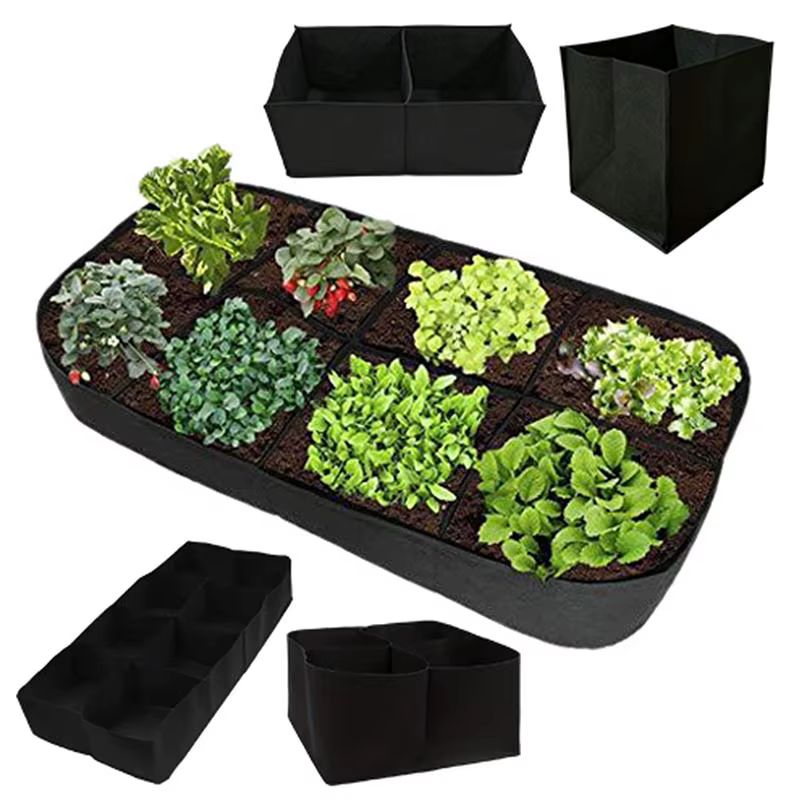 Sac de culture en tissu noir avec 1 à 8 trous, pot de pépinière rectangulaire surélevé réutilisable pour plantes, fleurs et légumes d'extérieur