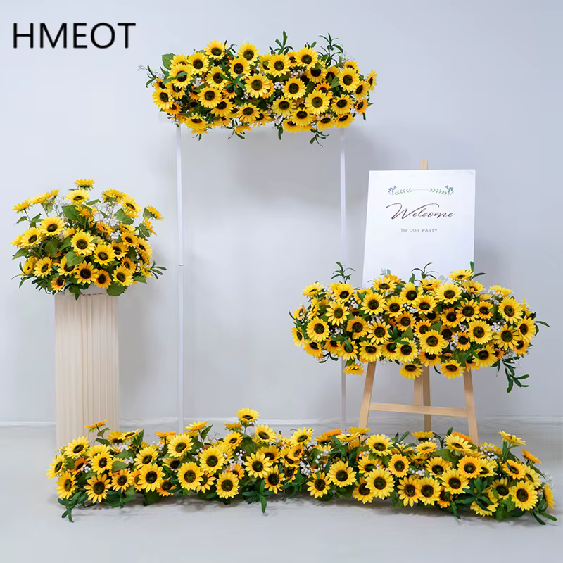 Tournesol blanc souffle de bébé fleur rangée décor mariage toile de fond Table pièce maîtresse florale Banquet événement fournitures Photo accessoires