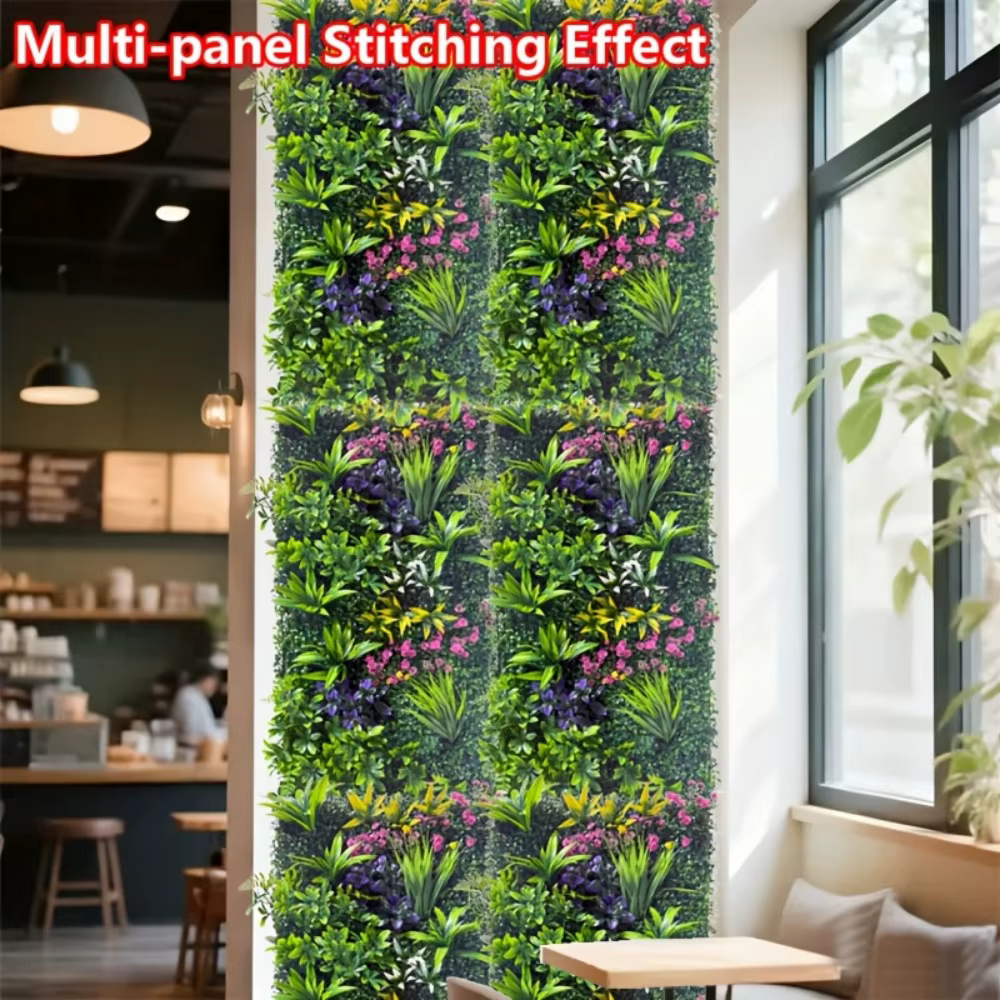 Panneau mural décoratif en plantes vertes artificielles haut de gamme de 50 à 100 cm avec textures de feuilles et de fleurs réalistes pour la décoration extérieure