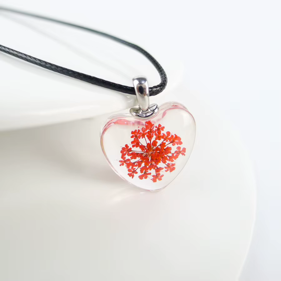 Pendentif en Verre en Forme de Cœur Fait à la Main, Long Collier pour Femme Amoureux, # FY406