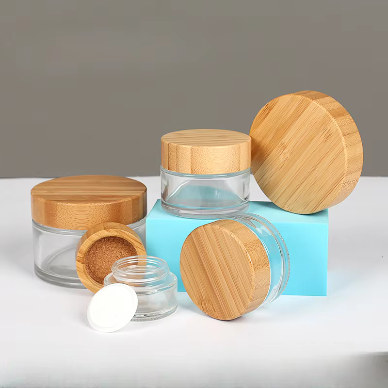 Bocaux à Crème en Verre avec Couvercle en Bambou