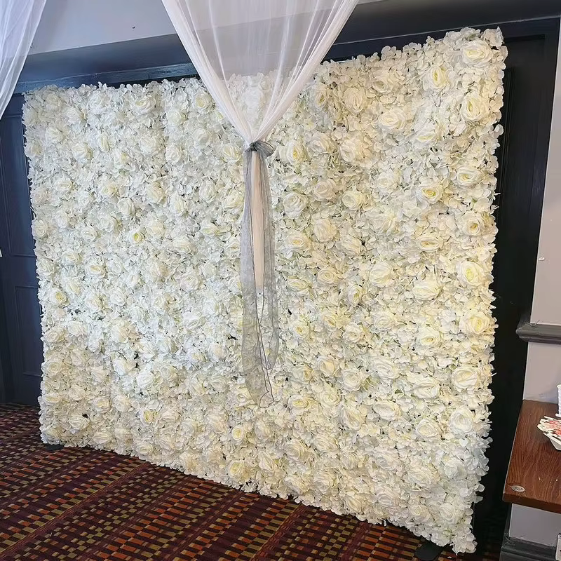 Mur de fleurs artificielles blanches pour décoration de noël