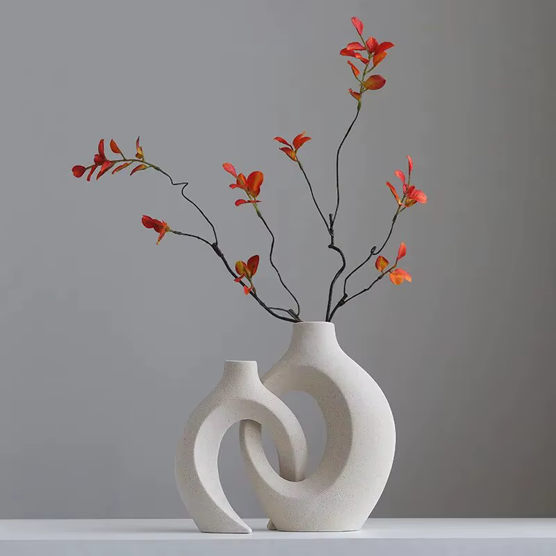 NOUVEAU Lot de 2 pots de fleurs circulaires creux en céramique style nordique