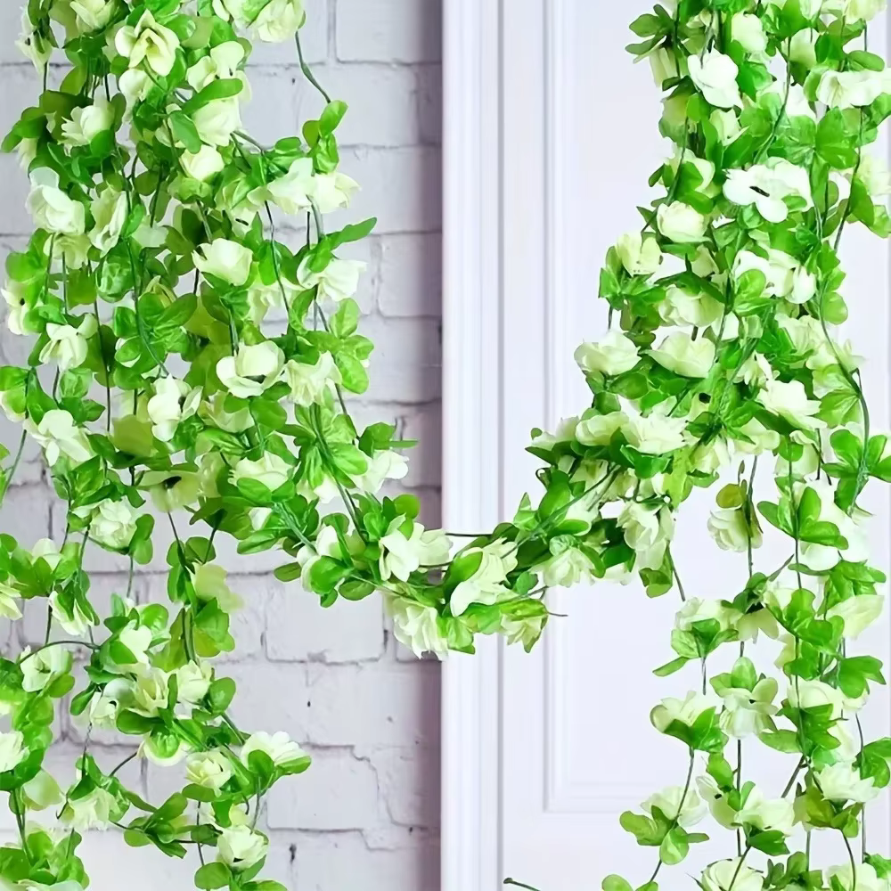40 tête de fleur 2.3M artificielle multicolore Rose vigne guirlande mariage arc décoration fausse plante feuille