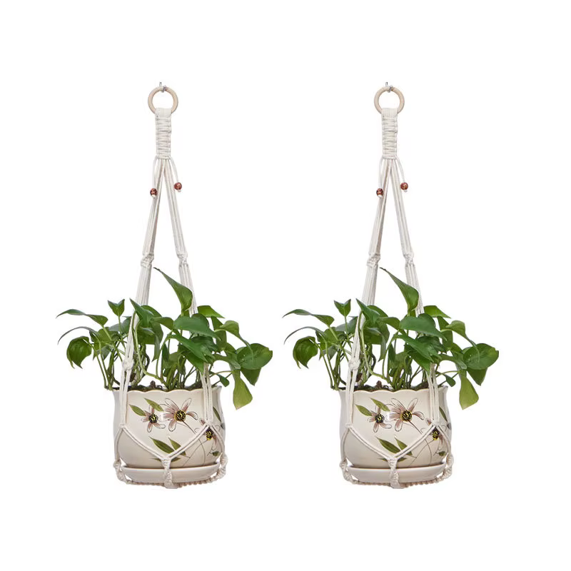 Panier suspendu pour plantes en macramé fait à la main
