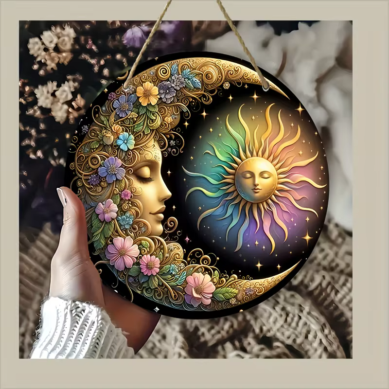 Plaque murale soleil et lune style art mandala