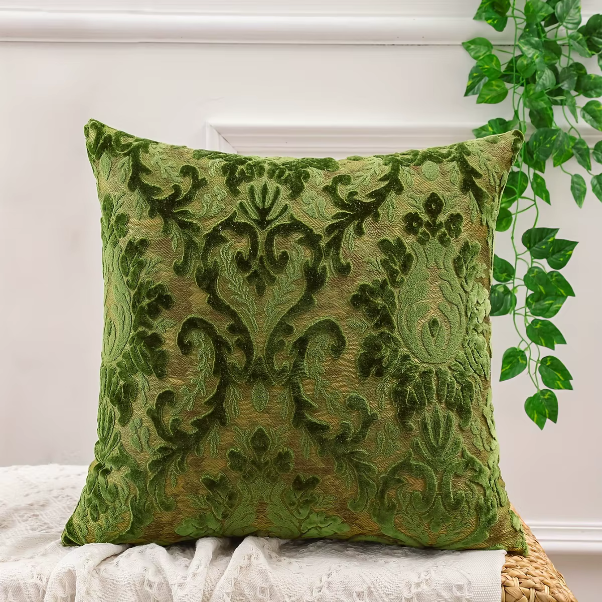 1 pièces Chenille feuille verte Jacaquard plantes tropicales housse de coussin jeter taies d'oreiller pour la décoration de la maison (sans insérer)