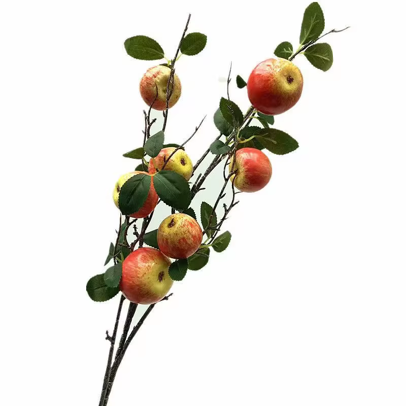 Une branche d'arbre à pommes de grenade artificielle 7 plante verte de fruits de pomme pour la décoration florale murale de fête de mariage