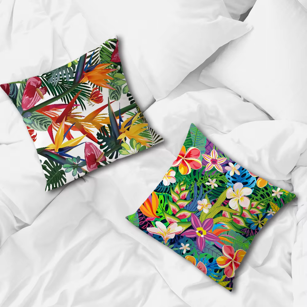 Housse de coussin confortable et douce à motifs floraux tropicaux pour canapé